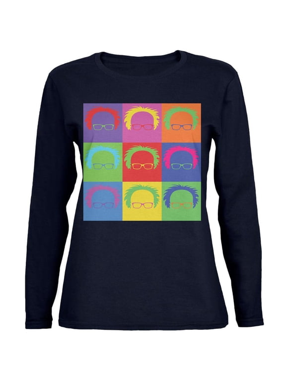 Election Bernie Sanders Hair Minimalist Pop Art Navy Womens Long Sleeve T-Shirt - Small