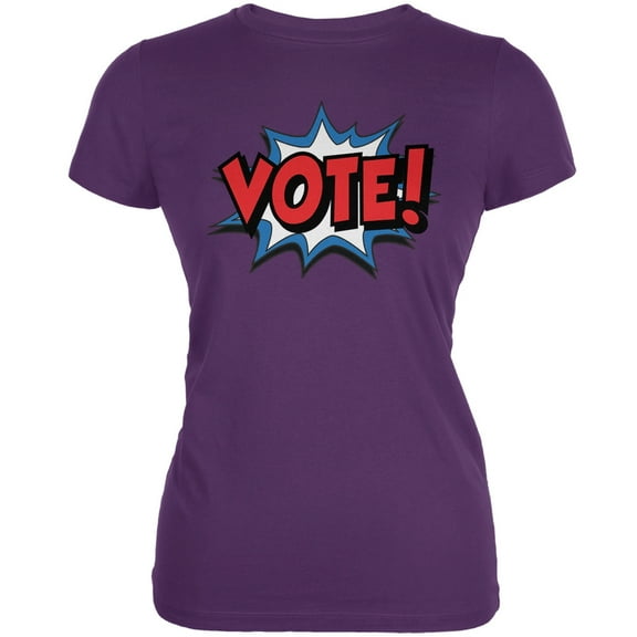 Election Comic Style VOTE! Purple Juniors Soft T-Shirt - Small