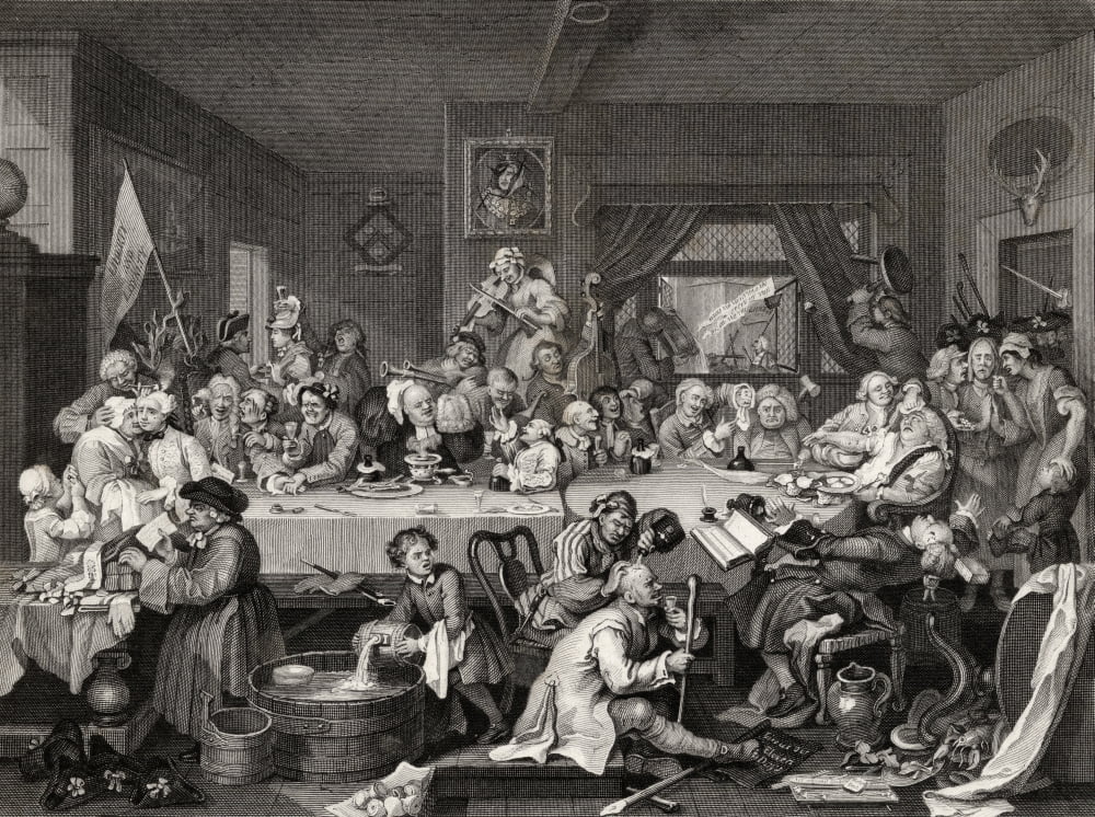 The Election Humours Of An Election Entertainment Engraved By T E Nicholson After Hogarth From The Works Of Hogarth Published London 1833 Canvas Art - Ken Welsh Design Pics (34 x 26)