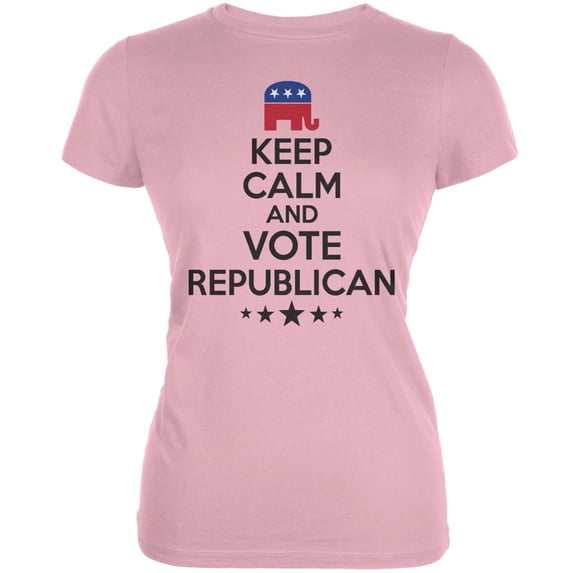 Election - Keep Calm Vote Republican Pink Juniors Soft T-Shirt - Large