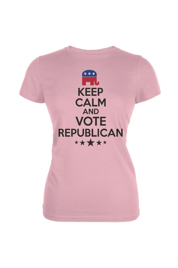 Election - Keep Calm Vote Republican Pink Juniors Soft T-Shirt - Small