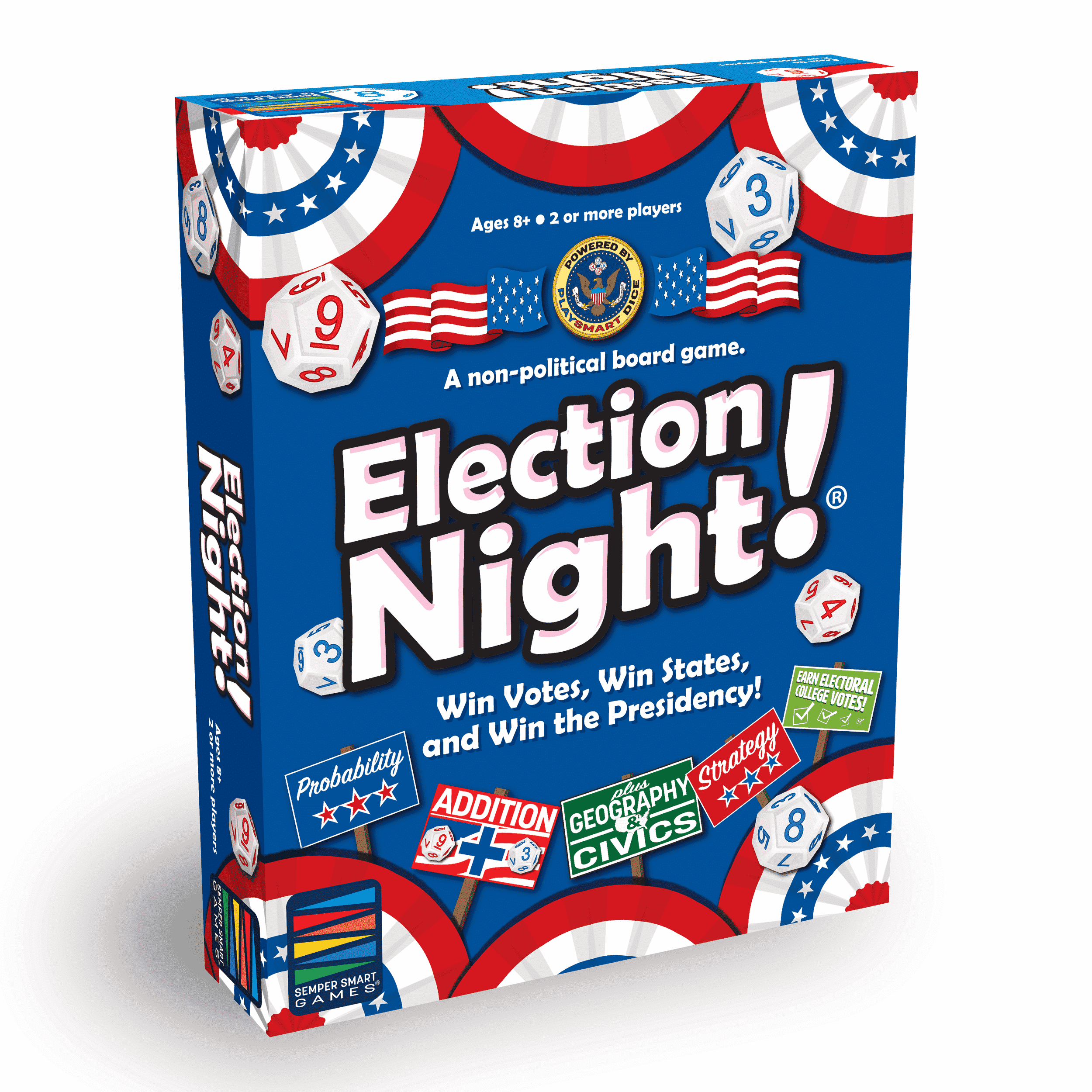 Election Night! - Family Board Game by Semper Smart Games - Learn Math, US States, & Civics Ages 8+