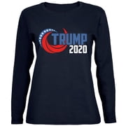 Election Re-Elect Donald Trump 2020 Swoosh Womens Long Sleeve T Shirt Navy 2XL