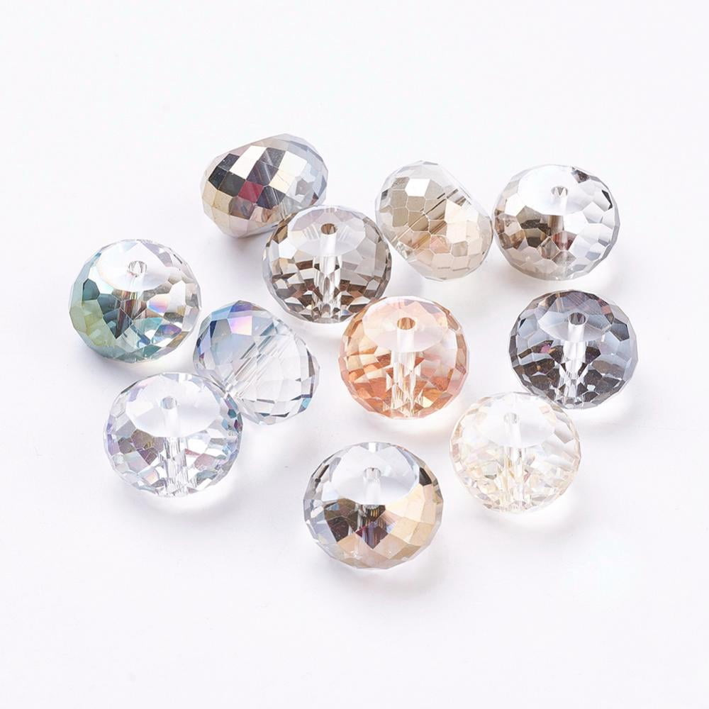 Electorplated Glass Beads Rainbow Plated Faceted Rondelle Mixed Color 16x10mm