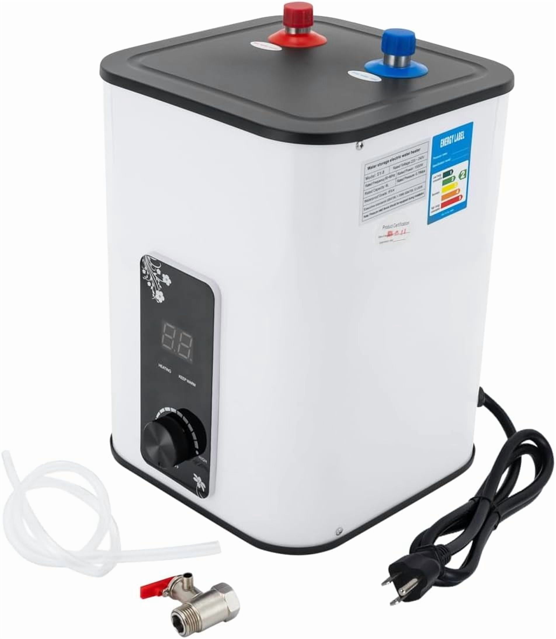 Electric 1.76Gal Instant Water Heater, 1500W Bathroom Tankless Hot Water Heater Point of Use, Under Sink Water Heater for Kitchen Garage Outdoor Indoor, Wall Mounted