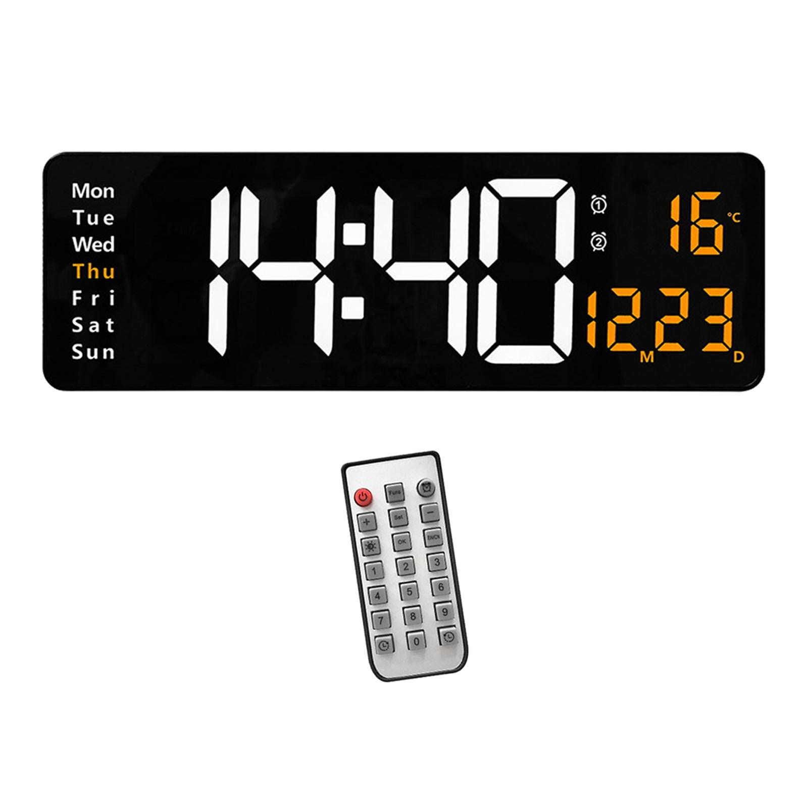 Electric 15" Digital LED Wall Clock Two-Color Display USB & Wall Calendar Day for Bedroom Decoration Kitchen Hotel decor - Orange