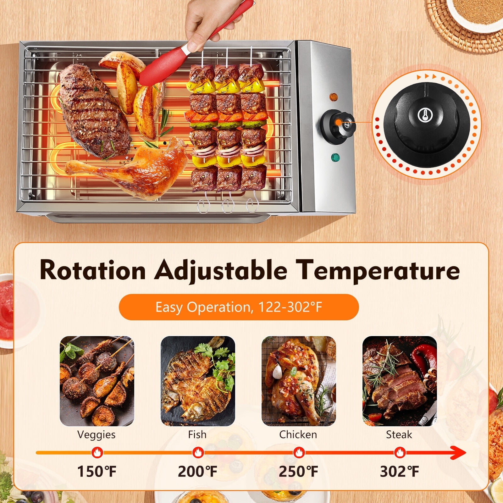 Electric 1800W Griddle Flat Top Grill Hot Plate BBQ Countertop Commercial Grills 50-150/122-302