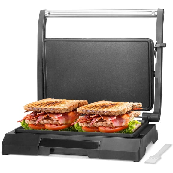 Electric 2 Slice Panini Press Grill, Stainless Steel Sandwich Maker with Non-Stick Cooking Surfaces and Removable Oil Tray, Perfect for Breakfast, Pancakes, Eggs and Grilled Sandwiches