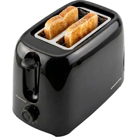 Electric 2 Slice Toaster Machine with 6-Shade Browning Selector Setting, Compact Design and Removable Crumb Tray, 700W Power Perfect for Toasting Bread, Thin Bagels and Waffles, Black TP2210B