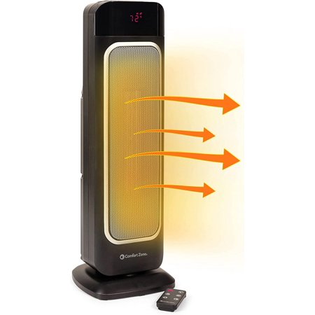 Electric 24" Oscillating Digital Tower Space Heater with Full Function Remote, Adjustable Thermostat, and Overheat Protection, Ideal for Home, Bedroom, & Office, 1,500W, CZ523RBK