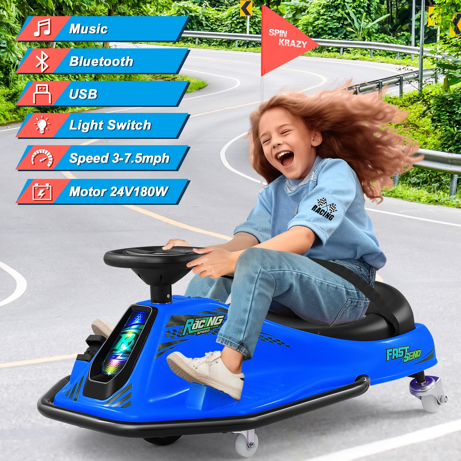 Joyldias Electric Kids 24 V 7.5 mph Powered Ride-Ons, Blue