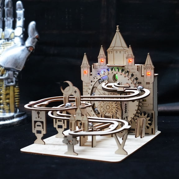 Electric 3D Wooden Puzzle Marble Run Model Kit - Brain Teaser DIY Handmade Christmas Gift (Battery Not Included)