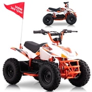IVFJFV Electric 4 Wheeler with Dual Speed 10-15MPH, 12AH Battery,36V High Power Off-Road Four Wheeler with 500W Motor,Front & Rear Shock Absorbers, Disc Brake, LED Headlight, Safety Flag,Orange