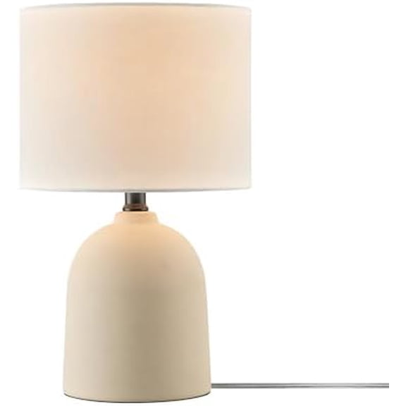 Electric 61000142 15" Table Lamp, Ceramic, Light Concrete Finish, White Linen Shade, Rotary Switch on Socket, 5-Foot Clear Cord, Bedroom, Home Décor, Nightstand