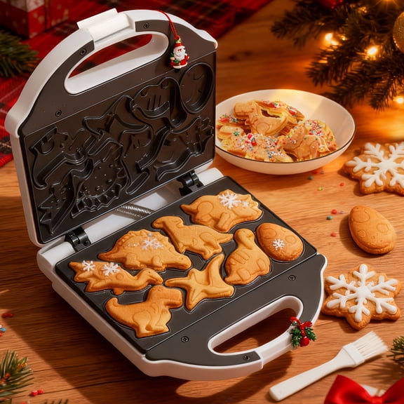 Electric 8 Different Shaped Dinos Waffle Maker, Dinosaur Pattern Pancake Maker, Non-Stick Plate, White