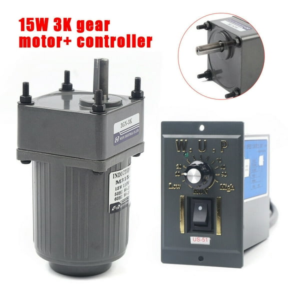 Electric AC Gear Motor & Variable Speed Controller 1:3 0-450 RPM 110V 15W Motor