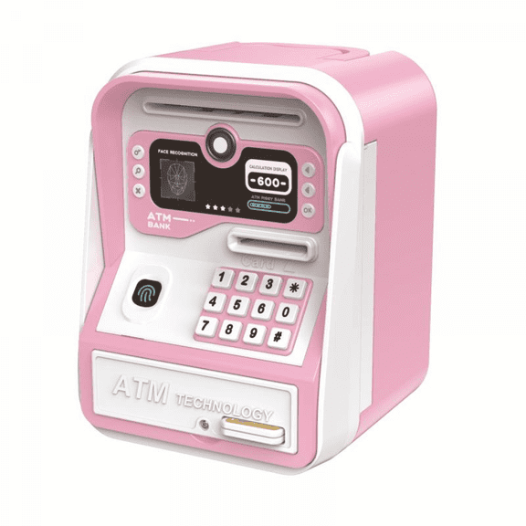 Electric ATM Bank Toys with Fingerprint Unlock for Kids Save Money, Portable Early Education Toys for 3-12 Years Traveling Christmas Gifts