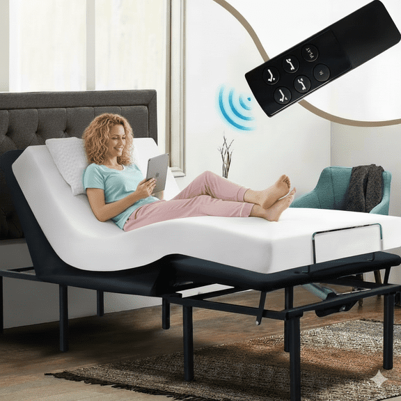 Electric Adjustable Bed Base Frame with Wireless Remote Head and Foot Incline, CARZZI LIFE Power Platform Bed Base with One Touch Comfort Positions, with USB and LED, Smooth Silent Operation Twin XL