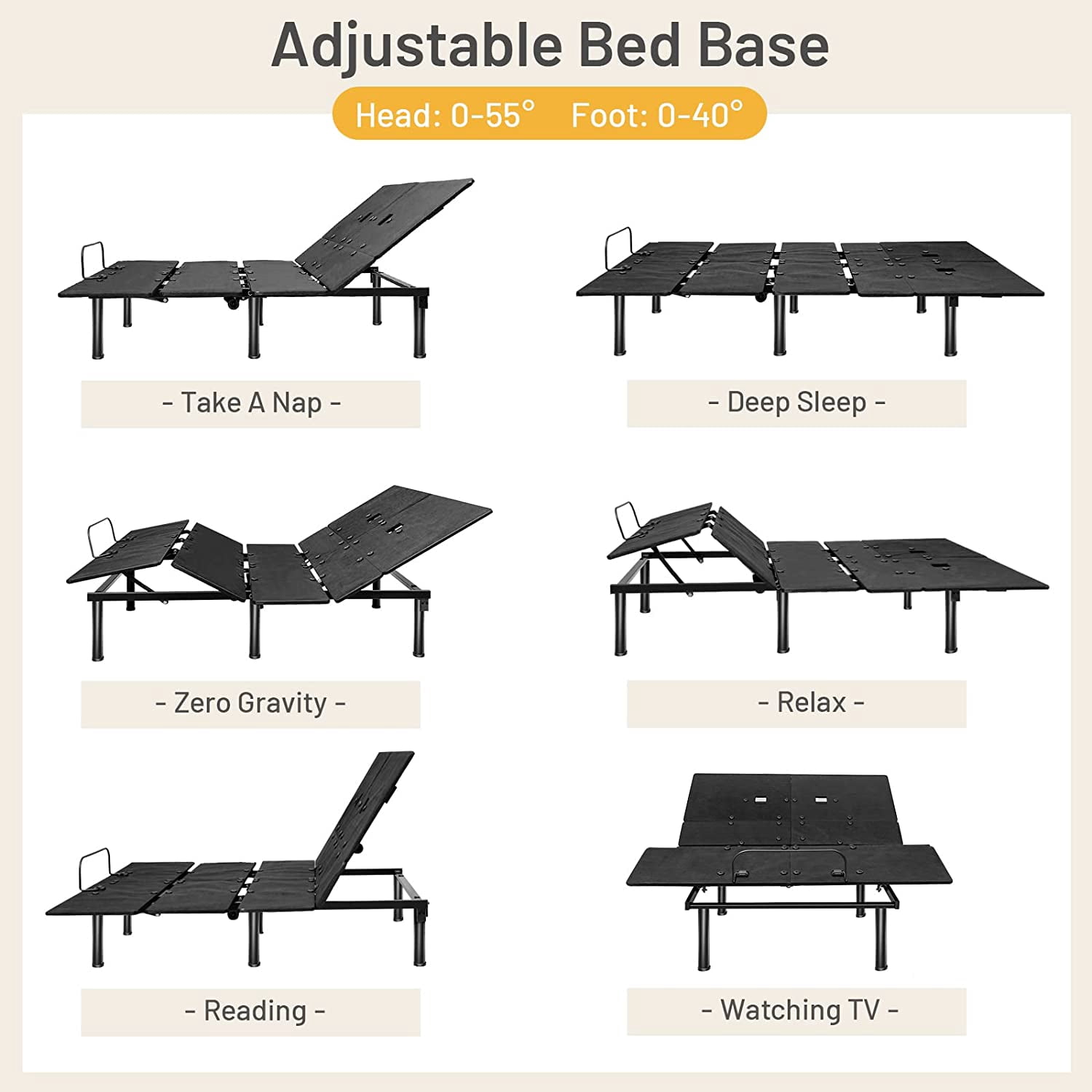 Electric Adjustable Bed Frame / Wireless Remote, Dual USB Ports & LED ...