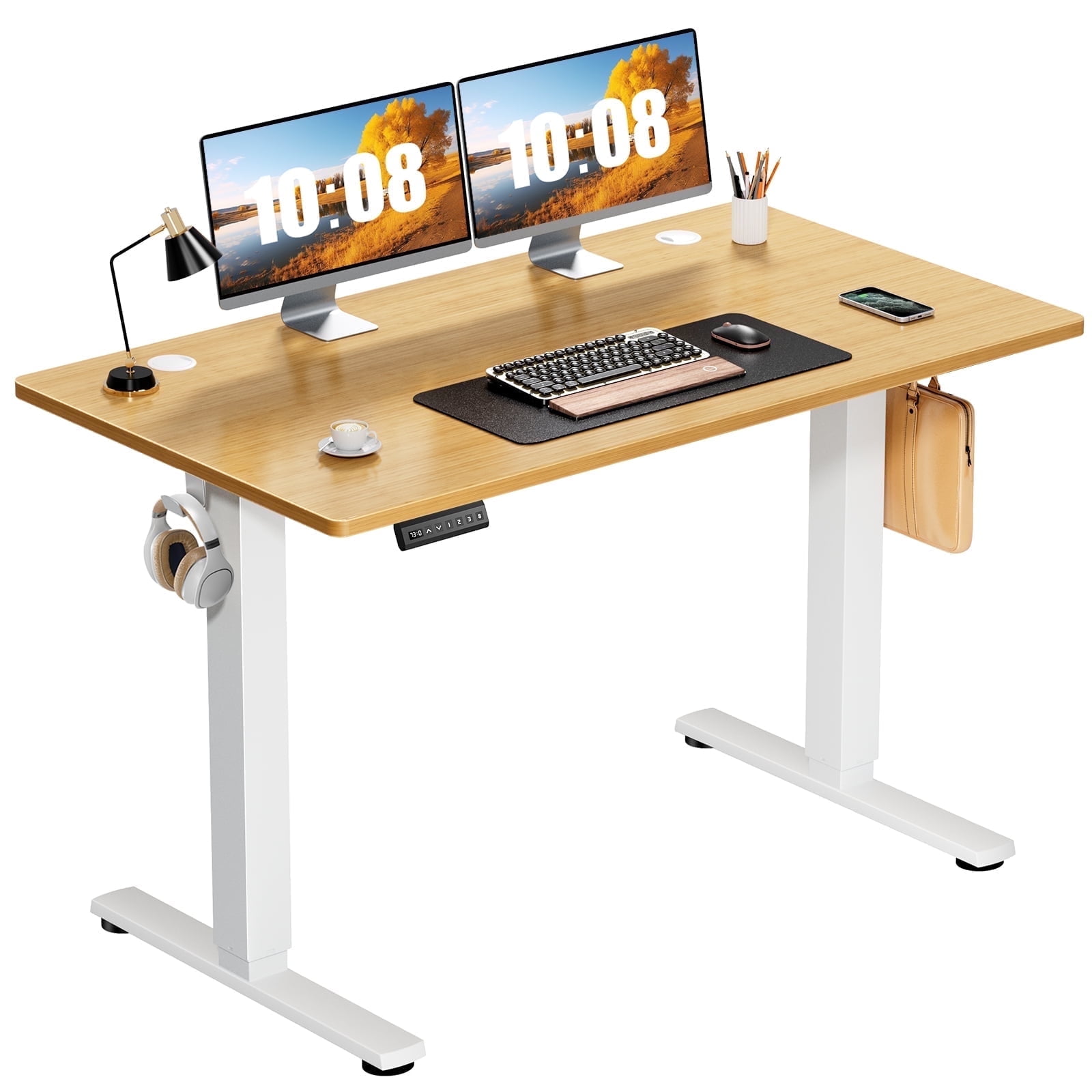 Electric Adjustable Height Standing Desk - 48 x 24 inch Sit to Stand Up Desk with Splice Board,Oak