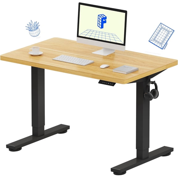 Electric Adjustable Standing Desk, One-Piece Seamless Desktop, 4 Memory Presets, 176 LBS Capacity, 40" x 24", Maple Finish