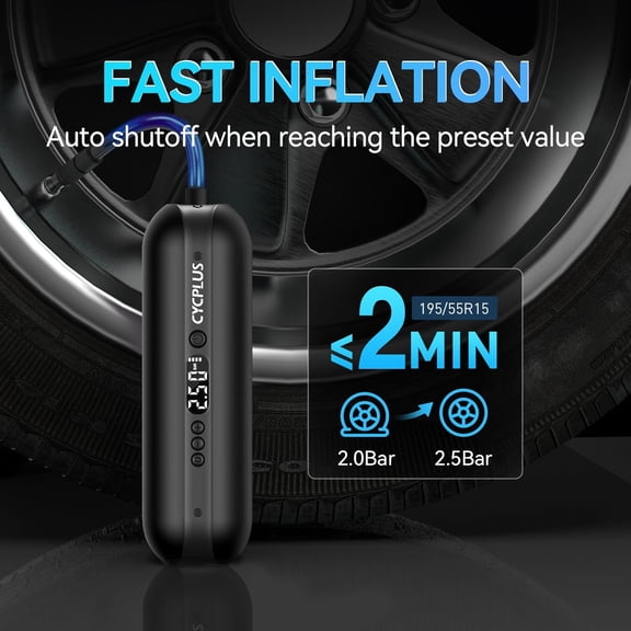 Electric Air Compressor Portable Bicycle Pump Car Tire Inflator, Max 150 PSI, Auto Shut-Off Air Pump with Presta and Schrader Valves for All Bicycles Motorcycles and Cars