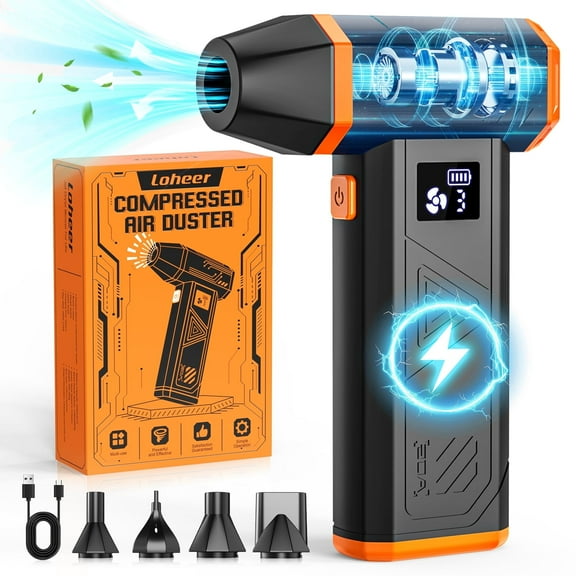 Loheer Compressed Air Duster – 140000RPM Electric Air Duster with Brushless Motor, Cordless Rechargeable Mini Blower for PC, Keyboard, Car, Outdoors, Home, 4.52x 2.87x 1.41in