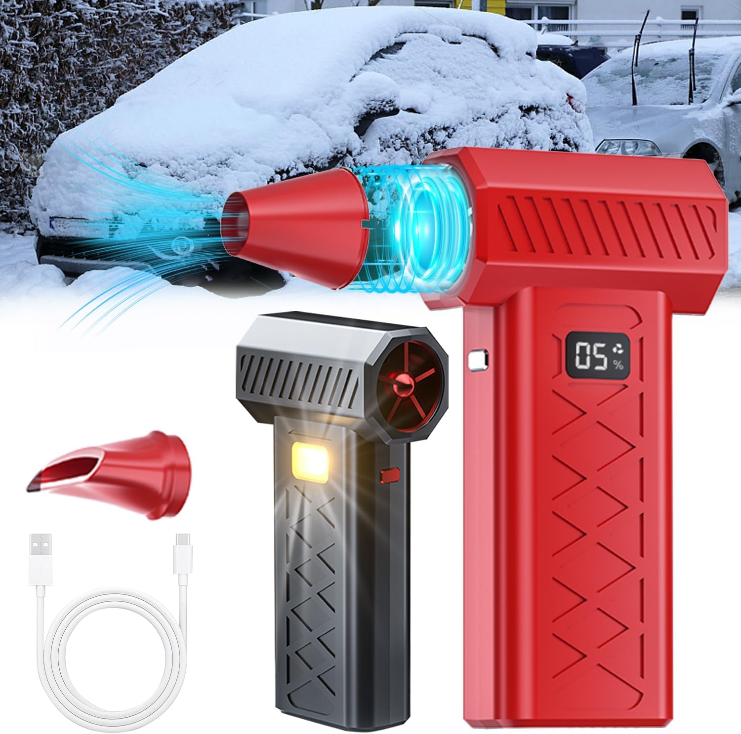 2024 Thunder Jet Dry, Secador de Coche con Batería de 8000 Mah, Soplador de Aire para Secador de Coche de 180000 RPM, Potente Turboventilador de 11 Aspas, Soplador Seco de Chorro
