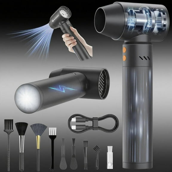 Electric Air Duster with Flashlight, 180000RPM Compressed Air Turbo Fan, 21000mAh, 4 Gears High-Speed Blower, 25W Charging Head for Outdoor Camping - Black
