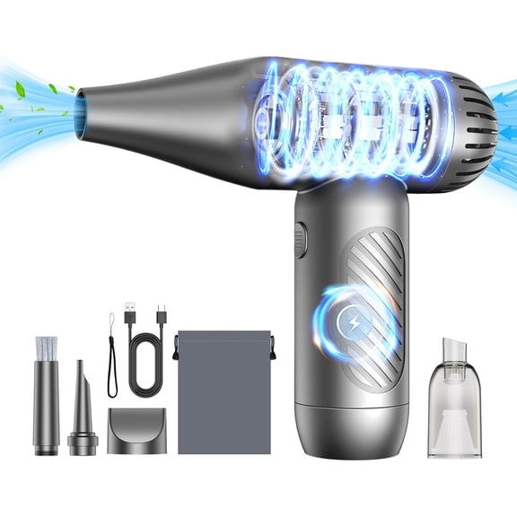 Electric Air Duster Kit, 3 Gears and Turbo Mode Dual Purpose Compressed Air Duster, Mini Vacuum Cleaner for Computer, Car, Keyboard and Home & Outdoor Dust Cleaning