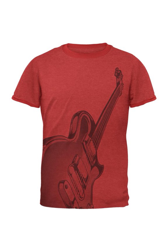 Electric Air Guitar Funny Costume Mens Ringer T Shirt Heather Red-Red 2XL