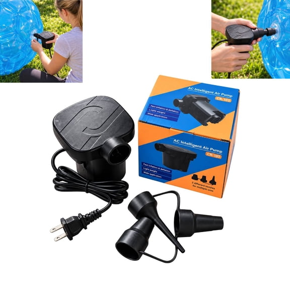 Electric Air Pump - Air Mattress Pump for Inflatable Couch, Bed, Blow up Pool Float Raft Boat Toy, Camping Swimming, Portable Quick-Fill Inflator/Deflator Pumps with 3 Nozzles, 110 V Black