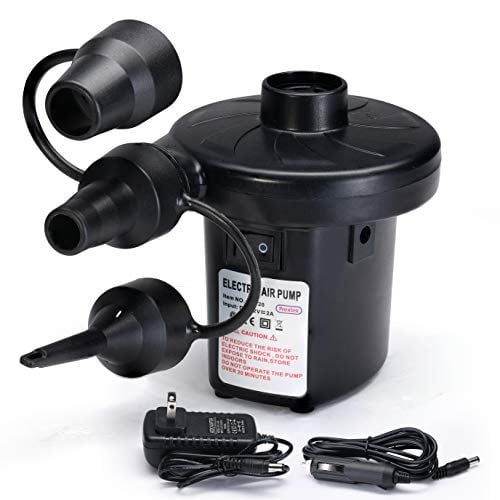 Electric Air Pump - Air Mattress Pump for Inflatables - Portable Quick and Easy Inflator Deflator with 3 Nozzles for Inflatable Beds, Boats, Toys, Pools, Rafts, Swimming Rings (AC 110-120V, DC 12V)