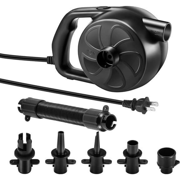 Electric Air Pump High Power Air Pump Inflator & Deflator Valve with 5 Nozzles for Air Mattress, Swimming Rings, Airbeds, Rafts, Inflatable Sofas & Inflatable Pools etc (300W Black)