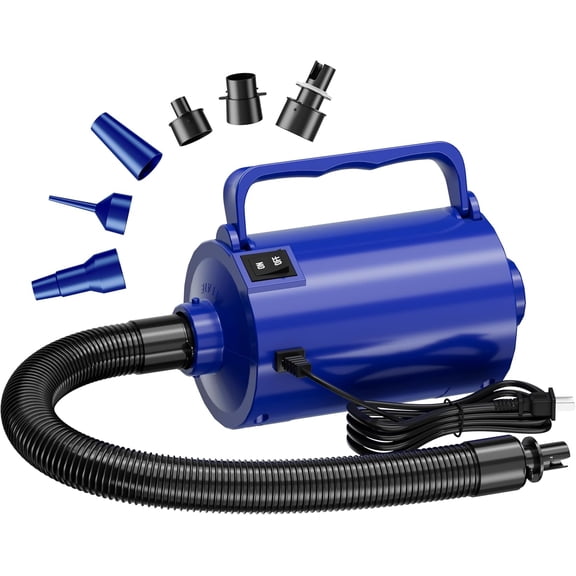 Electric Air Pump with Hose for Inflatables, High Power Inflator Deflator Blow Up Pump with 6 Nozzles, Pool Toy Float Pump for Pool Floats, Air Mattress, Gym Mat, 320W, 1.5PSI, 120V AC, Blue