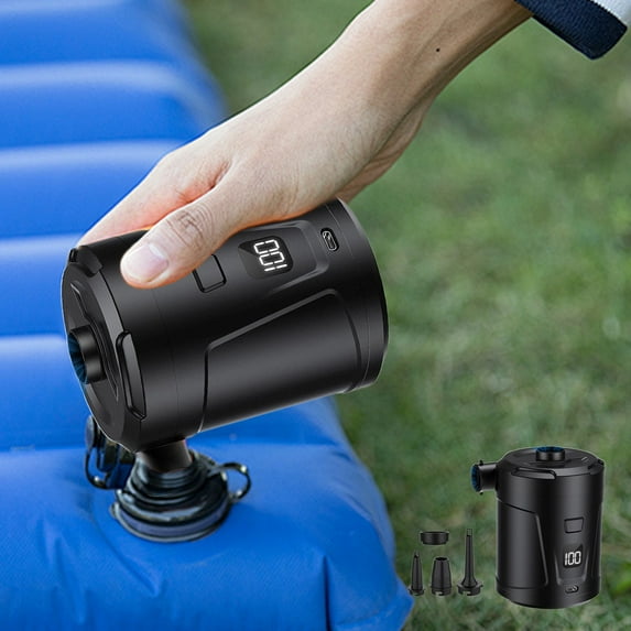 Electric Air Pump for Inflatables, 5200Mah Air Mattress Pump Portable with 4 Nozzles & Led Display Screen, Inflator/Deflator Pumps for Pool, Paddle Boats, Camping, Swimming Ring Black