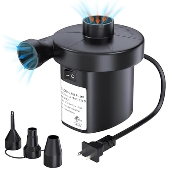Electric Air Pump for Inflatables Air Mattress Pump with 3 Nozzles Inflator Deflator Quick Air Pump for Air Mattress Beds Pool Toys Raft Boat Swimming Rings AC 110V 130W$$Bedding