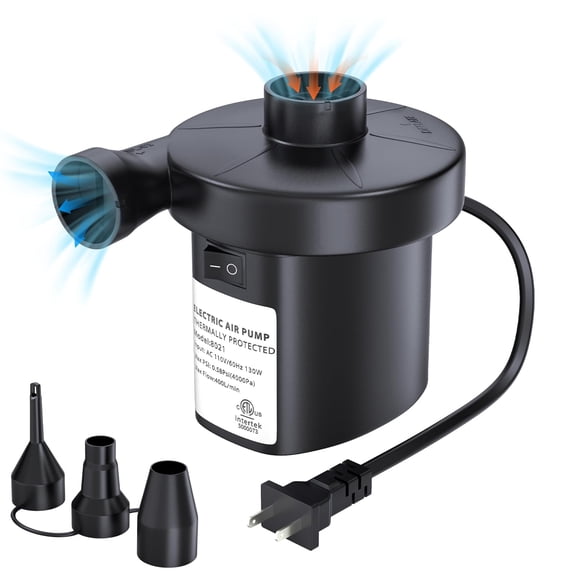 Electric Air Pump for Inflatables 130W AC with 3 Nozzles, Inflator Deflator for Air Mattress Beds Pool Floats Swimming Ring