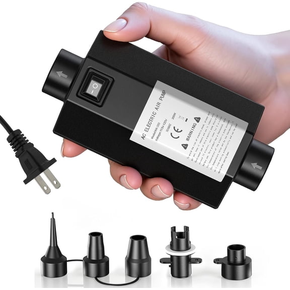 Electric Air Pump for Pool Floats: Air Mattress Pump for Inflatables | Compact Quick-Fill Inflator Deflator for Pool Toys, Air Bed Raft, Track Mat, with 5 Nozzles, 2.0Psi 13700Pa, AC 110-120V