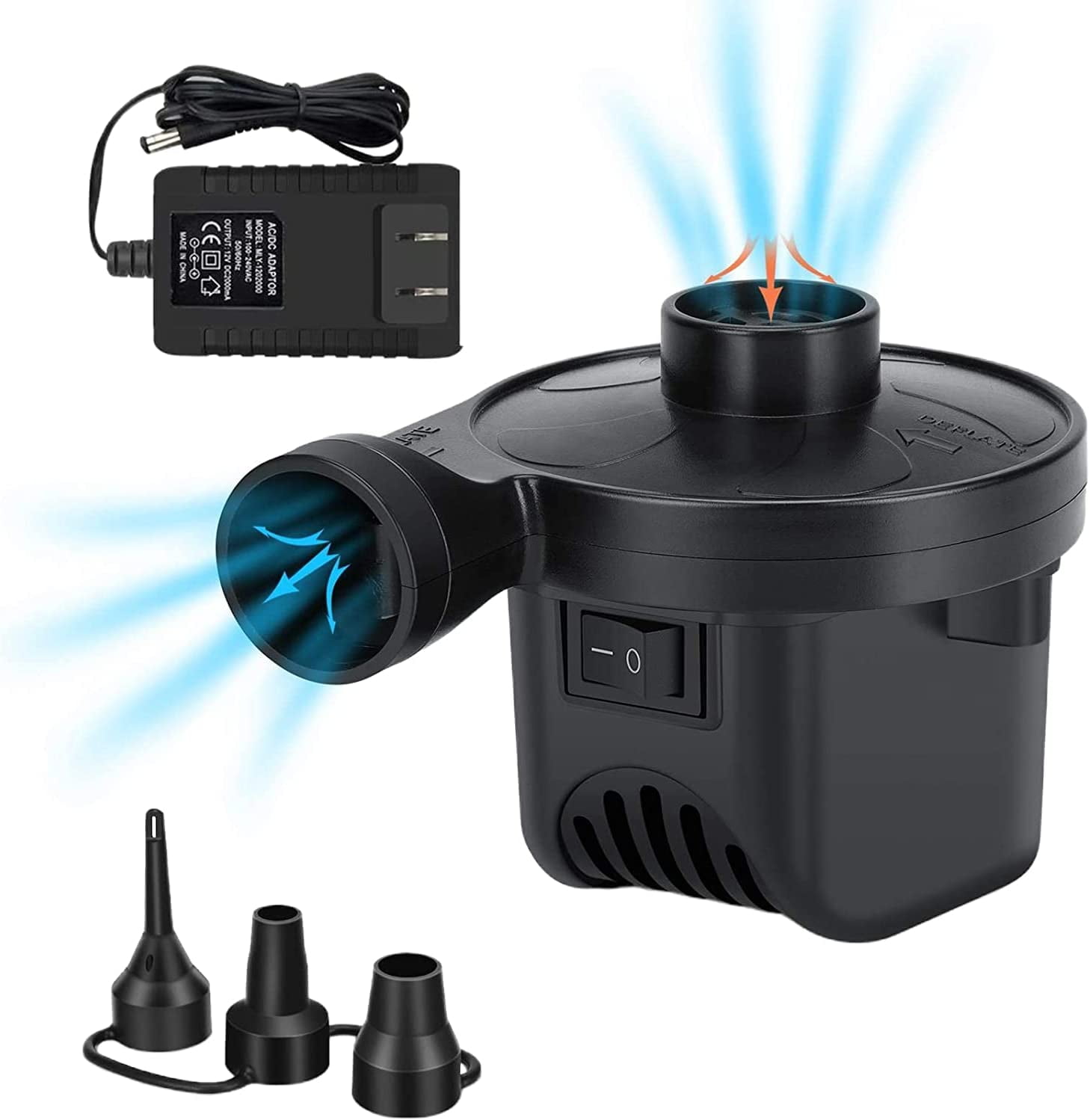 Electric Air Pump, Portable Rechargeable Air Pump with 3 Nozzles
