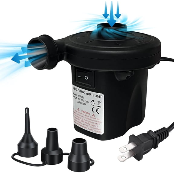 Electric Air Pump for Inflatables Air Mattress Pump Pool Air Pumps Quick Unwarming Electric Pump Plug in Inflate Deflate Pump with 3 Nozzles Black