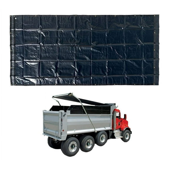 Electric Aluminum 4-Spring Dump Truck Tarp System with 7'6" x 15' Black Asphalt 18Oz Vinyl Double Pocket Dump Trailer Tarp to Prevent Load Spillage During Transportation