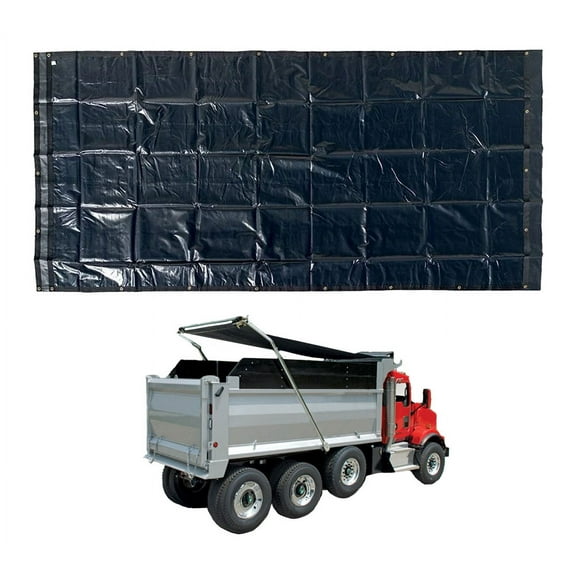 Electric Aluminum 4-Spring Dump Truck Tarp System with 7' x 15' Black Asphalt 18Oz Vinyl Double Pocket Dump Trailer Tarp to Prevent Load Spillage During Transportation