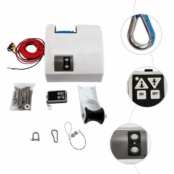 Electric Anchor Winch 12V 45lb Load, 100ft Rope, Remote Control for Boats