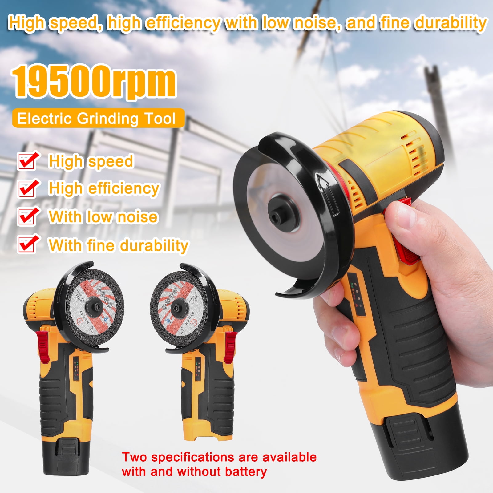Electric Angle Grinder 19500rpm Electric Grinding Tool, Multifunctional Angle Grinder, Handheld Cutter with Cutting Polishing Ceramic Tile Wood Stone Steel, High Speed, Low Noise, ABS