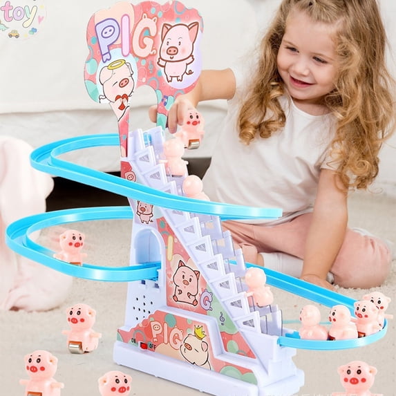Electric Animal Climb Stair Track Toy, Automatic Slide Down Playset ...