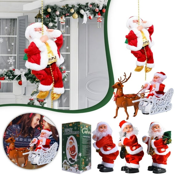 Electric Animated Santa Claus Decor with Music Motion Activated Holiday Sleigh Ride for Home Office Christmas Party Decoration Fun Gift Idea for All Ages