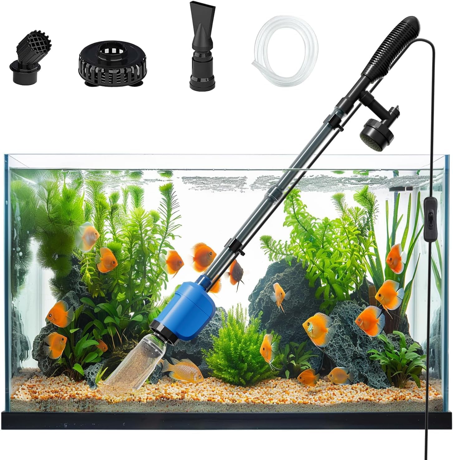 Electric Aquarium Vacuum Gravel Cleaner,32W Fish Tank Vacuum Gravel Cleaner with Strong Suction for Automatic Water Change Wash Sand Water Shower and Circulation