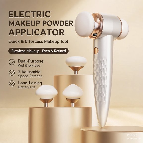 Electric Auto Powder Puff Machine Makeup Brush with 3 Sponge for Foundation 3 Speeds