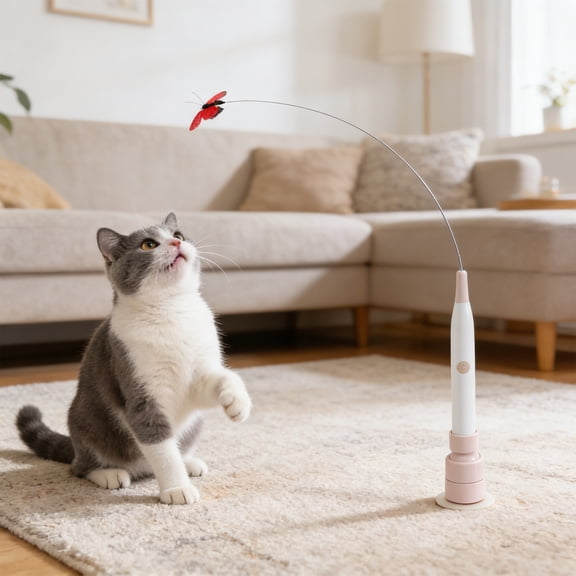 Electric Automatic Cat Teaser Wand Toy Magnetic Handheld Strong Suction Cup Long Rod Rechargeable Interactive Cat Toy for Indoor Cats Kittens Exercise Enrichment Bonding Boredom Relief Supplies